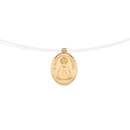 GARGANTILHA FIO NYLON COM NOSSA SENHORA APARECIDA BANHADA A OURO 18K