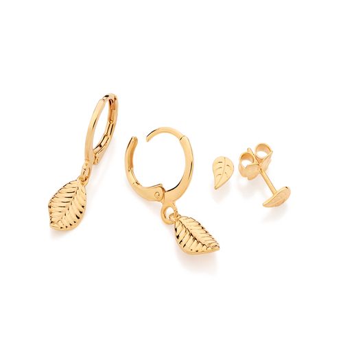 KIT BRINCO FOLHAS BANHADO A OURO 18K