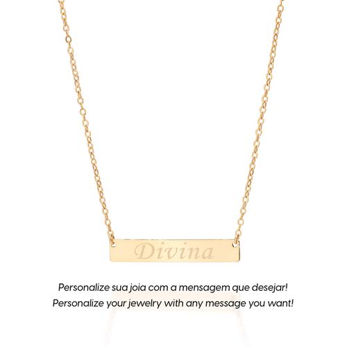 GARGANTILHA COM PINGENTE PLACA PERSONALIZÁVEL BANHADA A OURO 18K