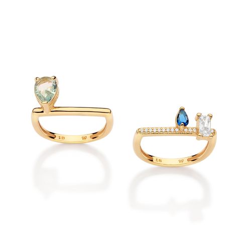 KIT ANEL MULTIFORMAS BANHADO A OURO 18K COM ZIRCÔNIAS E CRISTAIS