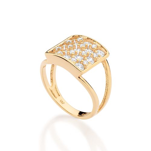 ANEL ARO DUPLO QUADRADO BANHADO A OURO 18K COM ZIRCÔNIAS