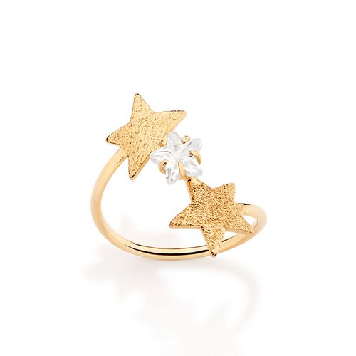 ANEL SKINNY COM ESTRELAS E ZIRCÔNIA BANHADO A OURO 18K