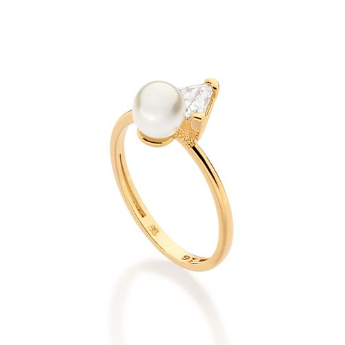 ANEL SKINNY BANHADO A OURO 18K COM ZIRCÔNIA E PÉROLA SINTÉTICA