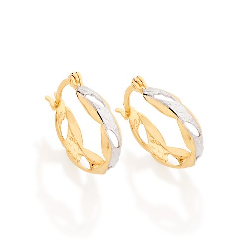 BRINCO ARGOLA ONDULADA BANHADO A OURO 18K COM APLICAÇÃO DE RHODIUM
