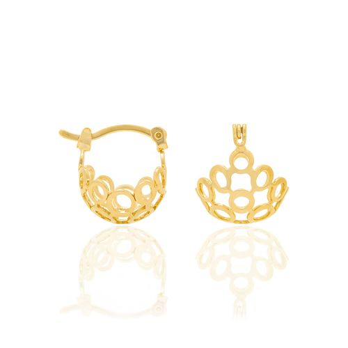 BRINCO MEIA ARGOLA CÍRCULOS VAZADOS BANHADO A OURO 18K
