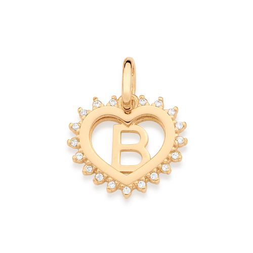 PINGENTE CORAÇÃO COM LETRA BANHADO A OURO 18K COM ZIRCÔNIAS-LETRA B