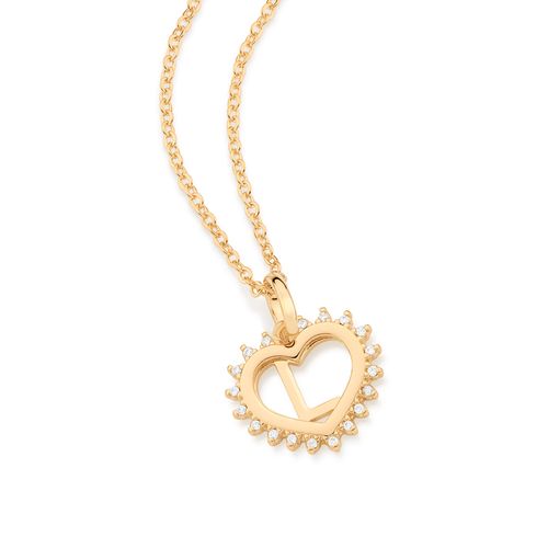 PINGENTE CORAÇÃO COM LETRA BANHADO A OURO 18K COM ZIRCÔNIAS-LETRA L