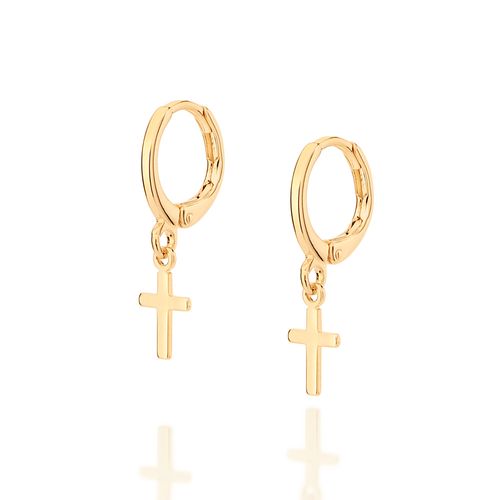 BRINCO ARGOLA CRUZ BANHADO A OURO 18K