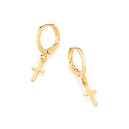 BRINCO ARGOLA CRUZ BANHADO A OURO 18K