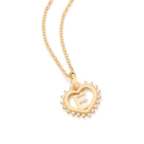 PINGENTE CORAÇÃO COM LETRA BANHADO A OURO 18K COM ZIRCÔNIAS-LETRA E