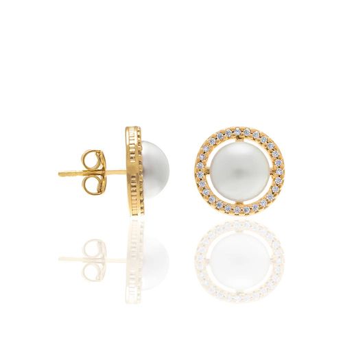 BRINCO BANHADO A OURO 18K COM PÉROLAS SINTÉTICAS E ZIRCÔNIAS