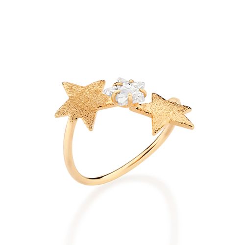 ANEL SKINNY COM ESTRELAS E ZIRCÔNIA BANHADO A OURO 18K