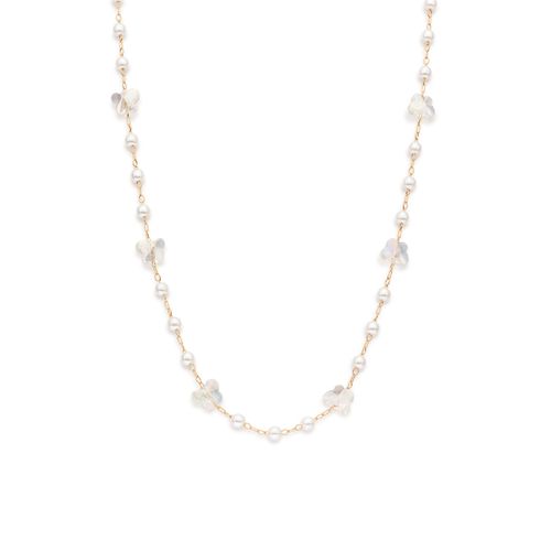 GARGANTILHA BORBOLETAS BANHADA A OURO 18K COM CRISTAIS E PÉROLAS SINTÉTICAS