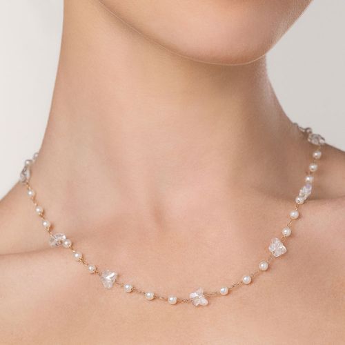 GARGANTILHA BORBOLETAS BANHADA A OURO 18K COM CRISTAIS E PÉROLAS SINTÉTICAS