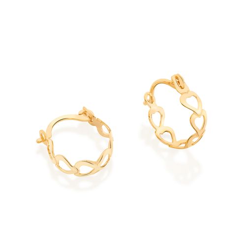 BRINCO ARGOLA CORAÇÕES VAZADOS BANHADO A OURO 18K