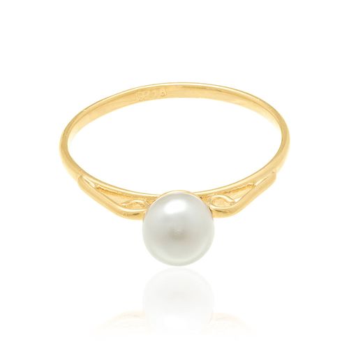 ANEL SOLITÁRIO BANHADO A OURO 18K COM PÉROLA SINTÉTICA