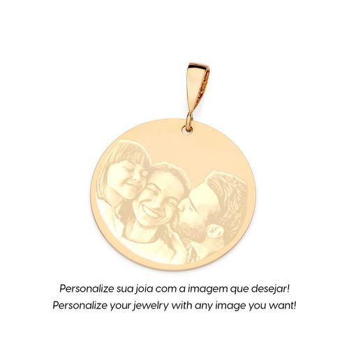 MEDALHA REDONDA LISA PERSONALIZÁVEL BANHADA A OURO 18K