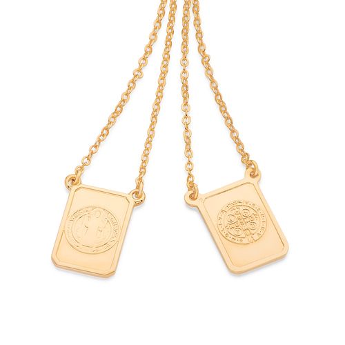 ESCAPULÁRIO SÃO BENTO BANHADO A OURO 18K
