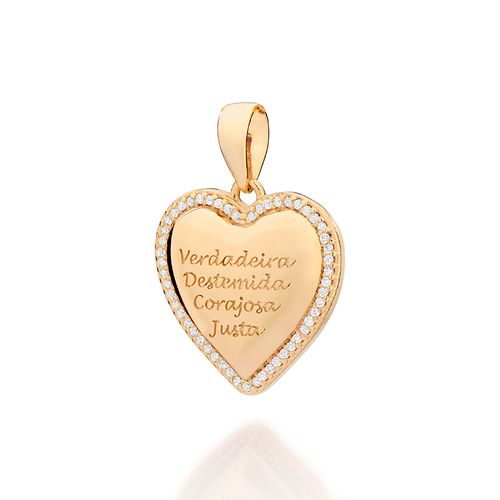 PINGENTE CORAÇÃO COM ESCRITA BANHADO A OURO 18K COM ZIRCÔNIAS