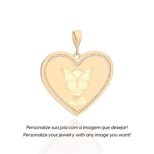 MEDALHA CORAÇÃO PERSONALIZÁVEL BANHADA A OURO 18K COM ZIRCÔNIAS