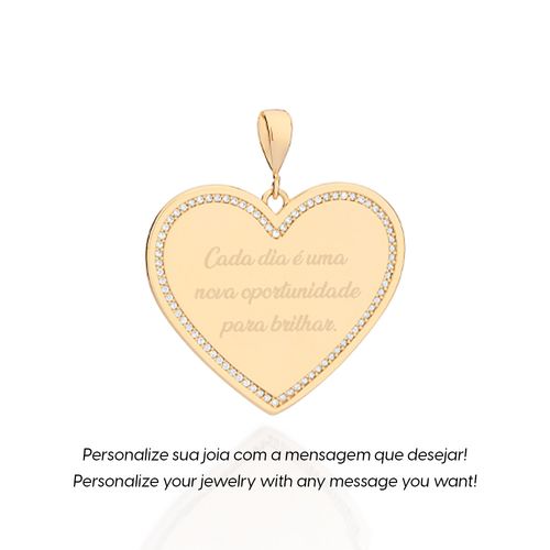 MEDALHA CORAÇÃO PERSONALIZÁVEL BANHADA A OURO 18K COM ZIRCÔNIAS