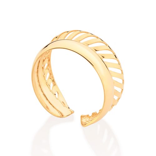 ANEL AJUSTÁVEL LISO E VAZADO BANHADO A OURO 18K