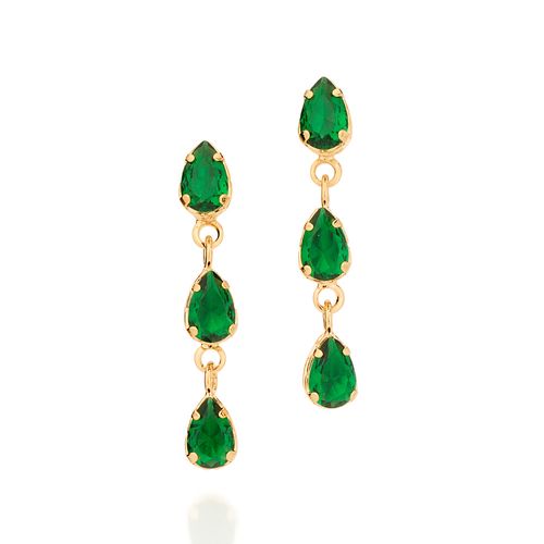 BRINCO COM CRISTAIS GOTAS BANHADO A OURO 18K