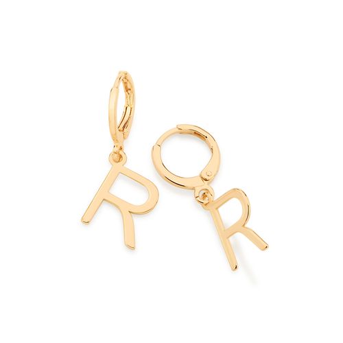 BRINCO ARGOLA COM LETRAS BANHADO A OURO 18K-LETRA R