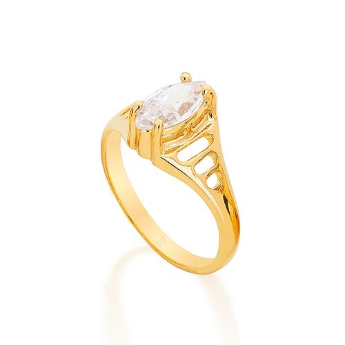 ANEL SOLITÁRIO BANHADO A OURO 18K COM ZIRCÔNIA