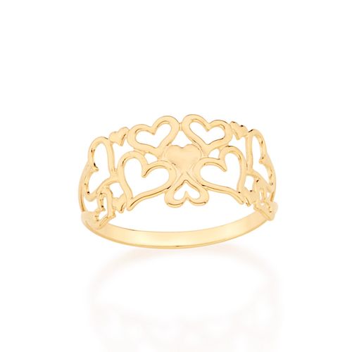 ANEL CORAÇÕES VAZADOS BANHADO A OURO 18K
