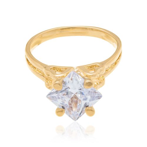ANEL SOLITÁRIO BANHADO A OURO 18K COM ZIRCÔNIA