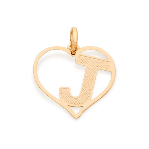 PINGENTE CORAÇÃO COM LETRA BANHADO A OURO 18K-LETRA J