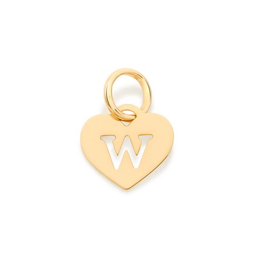 PINGENTE CORAÇÃO COM LETRA BANHADO A OURO 18K-LETRA W