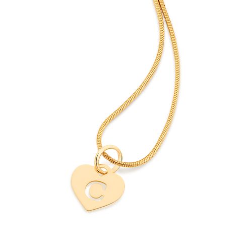 PINGENTE CORAÇÃO COM LETRA BANHADO A OURO 18K-LETRA C