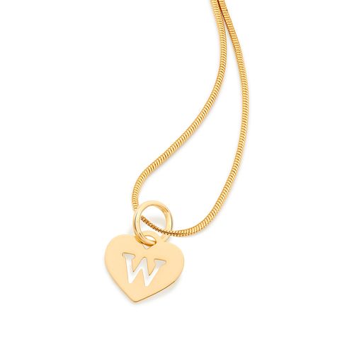 PINGENTE CORAÇÃO COM LETRA BANHADO A OURO 18K-LETRA W