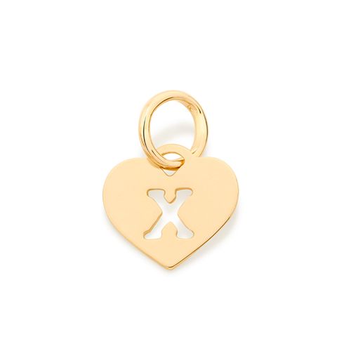 PINGENTE CORAÇÃO COM LETRA BANHADO A OURO 18K-LETRA X