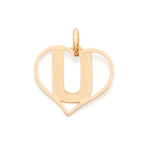 PINGENTE CORAÇÃO COM LETRA BANHADO A OURO 18K-LETRA U