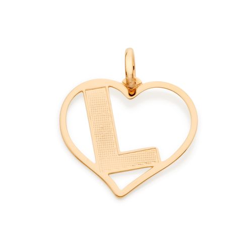 PINGENTE CORAÇÃO COM LETRA BANHADO A OURO 18K-LETRA L