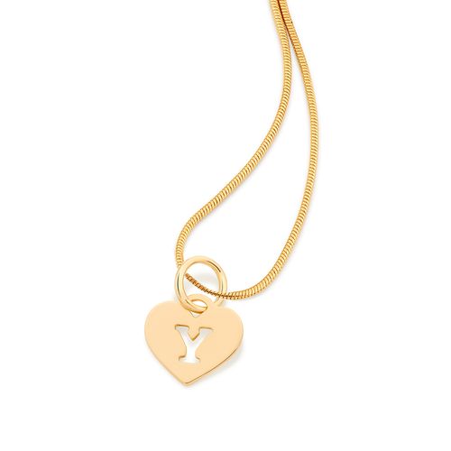 PINGENTE CORAÇÃO COM LETRA BANHADO A OURO 18K-LETRA Y