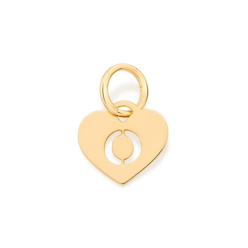 PINGENTE CORAÇÃO COM LETRA BANHADO A OURO 18K-LETRA O