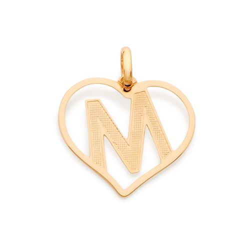 PINGENTE CORAÇÃO COM LETRA BANHADO A OURO 18K-LETRA M