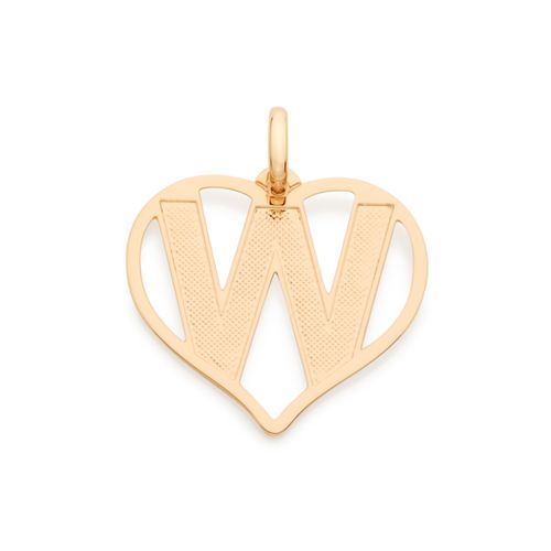 PINGENTE CORAÇÃO COM LETRA BANHADO A OURO 18K-LETRA W