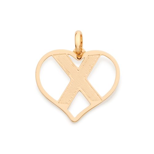 PINGENTE CORAÇÃO COM LETRA BANHADO A OURO 18K-LETRA X
