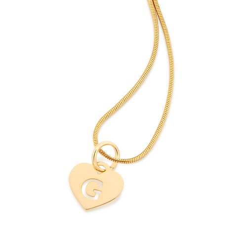 PINGENTE CORAÇÃO COM LETRA BANHADO A OURO 18K-LETRA G