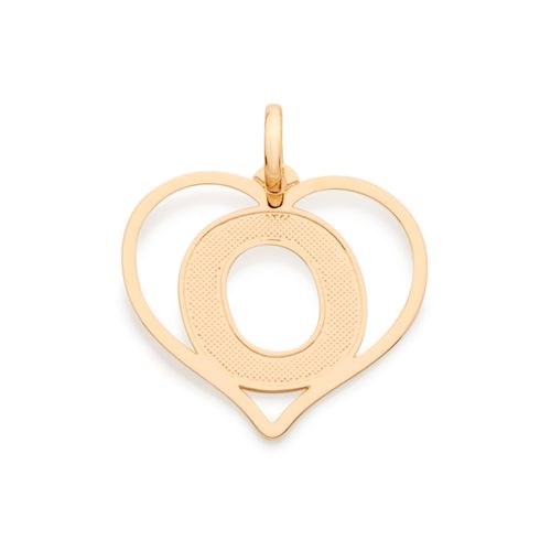 PINGENTE CORAÇÃO COM LETRA BANHADO A OURO 18K-LETRA O