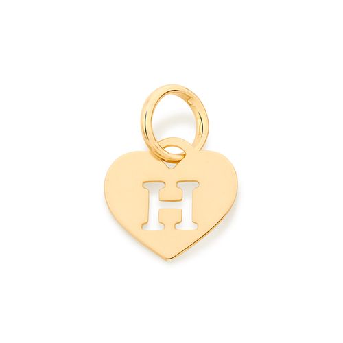 PINGENTE CORAÇÃO COM LETRA BANHADO A OURO 18K-LETRA H