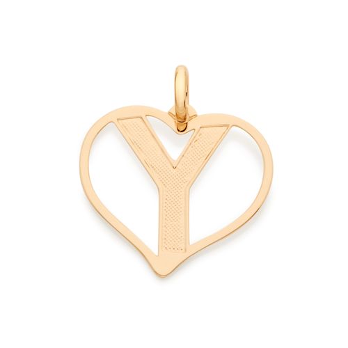 PINGENTE CORAÇÃO COM LETRA BANHADO A OURO 18K-LETRA Y