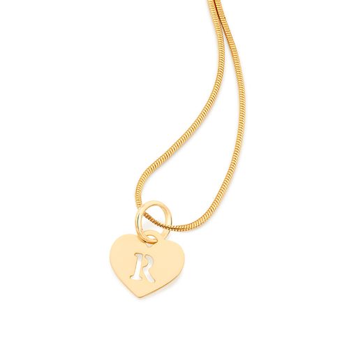 PINGENTE CORAÇÃO COM LETRA BANHADO A OURO 18K-LETRA R