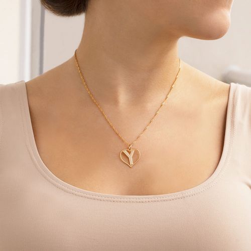PINGENTE CORAÇÃO COM LETRA BANHADO A OURO 18K-LETRA Y