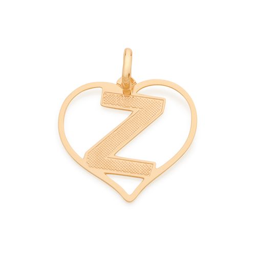 PINGENTE CORAÇÃO COM LETRA BANHADO A OURO 18K-LETRA Z
